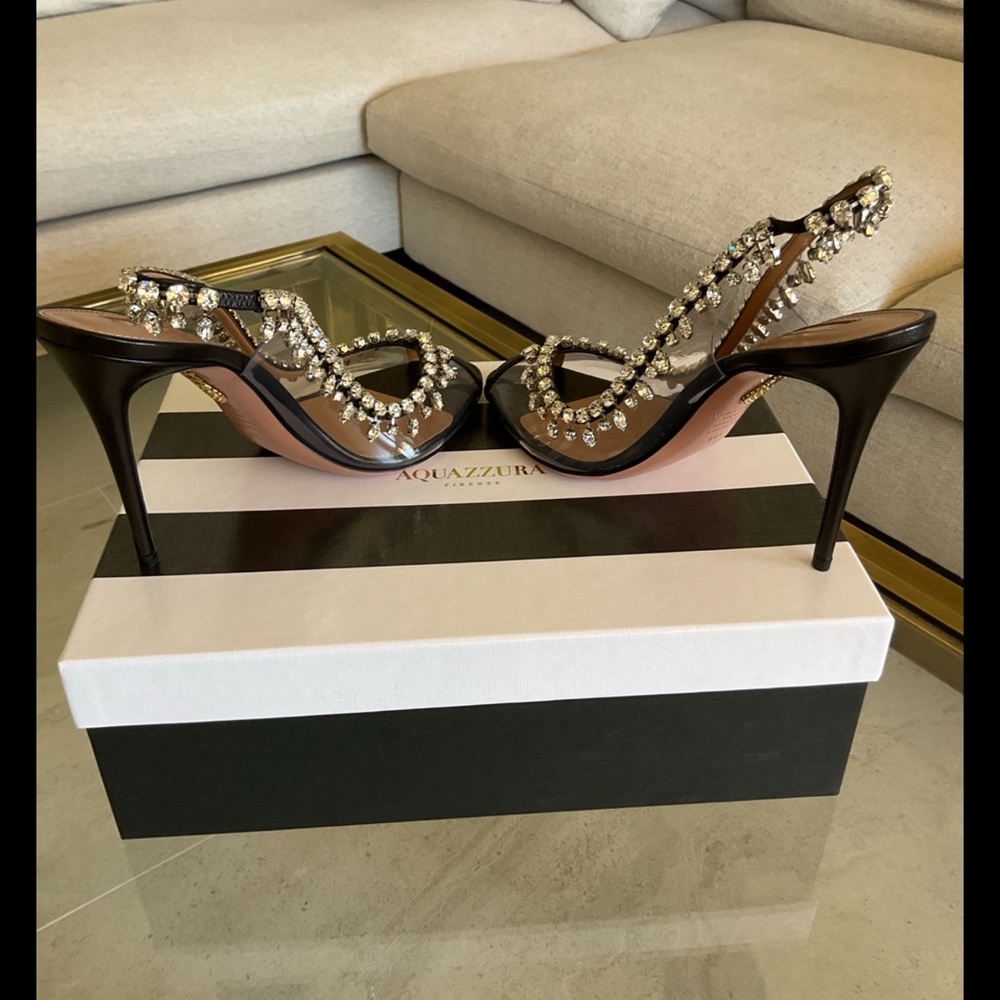 Aquazzura Firenze Temptation Crystal black peep toe heels, 39.5, NIB! - Picture 6 of 9